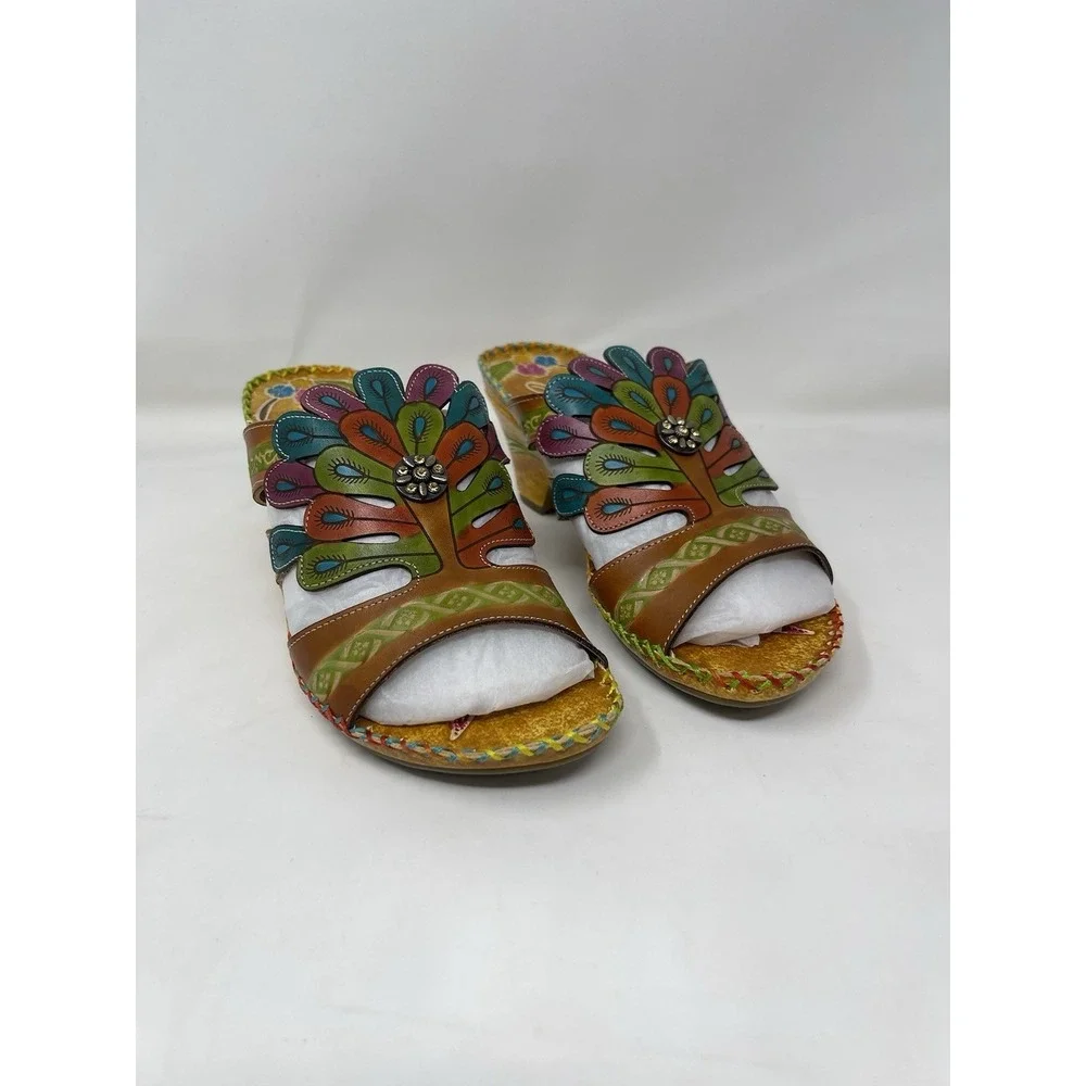 Elite By Corkys Women's Size 8 Bonsai Navajo Floral Slip On Sandal Leather Wedge